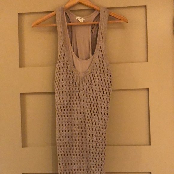 Club Monaco Dresses & Skirts - CLUB MONACO Mini Dress Open Knit Net Racer Back Linen Blend Tank Beige Taupe